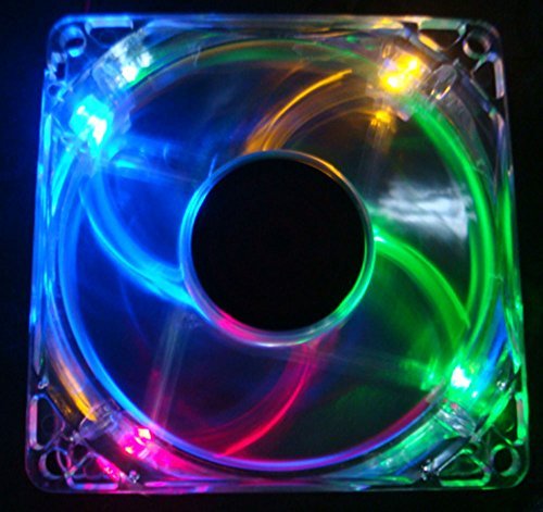 5 Stars Computer 80mm, 8cm Quad-4 Multi-Color RGB LED Computer Desktop PC Case Clear Cooling Fan, 3 and 4 pin Connector with Screws, Quiet and Silent
