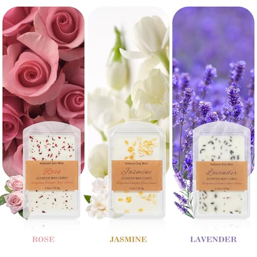 Image of SCENTORINI Wax Melts, Premium Wax with Essential Oil, 2.5oz x 3 Pack | Summer Scented Wax Cubes, Natural Dried Flower - Rose, Lavender, Jasmine Scent for Home Fragrance Enthusiasts Women /Men