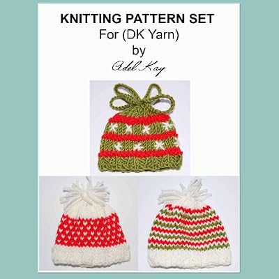 Teilo 3 x Christmas Present Decoration Striped Hearts Stars Egg Cozy Cosy Set of Three DK Yarn Knitting Patterns