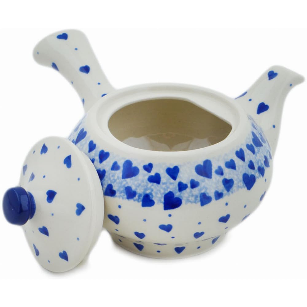 Authentic Polish Pottery Tea or Coffee Pot in Cobalt Love Design Handmade in Boles?awiec Poland by Ceramika Artystyczna + Certificate of Authenticity