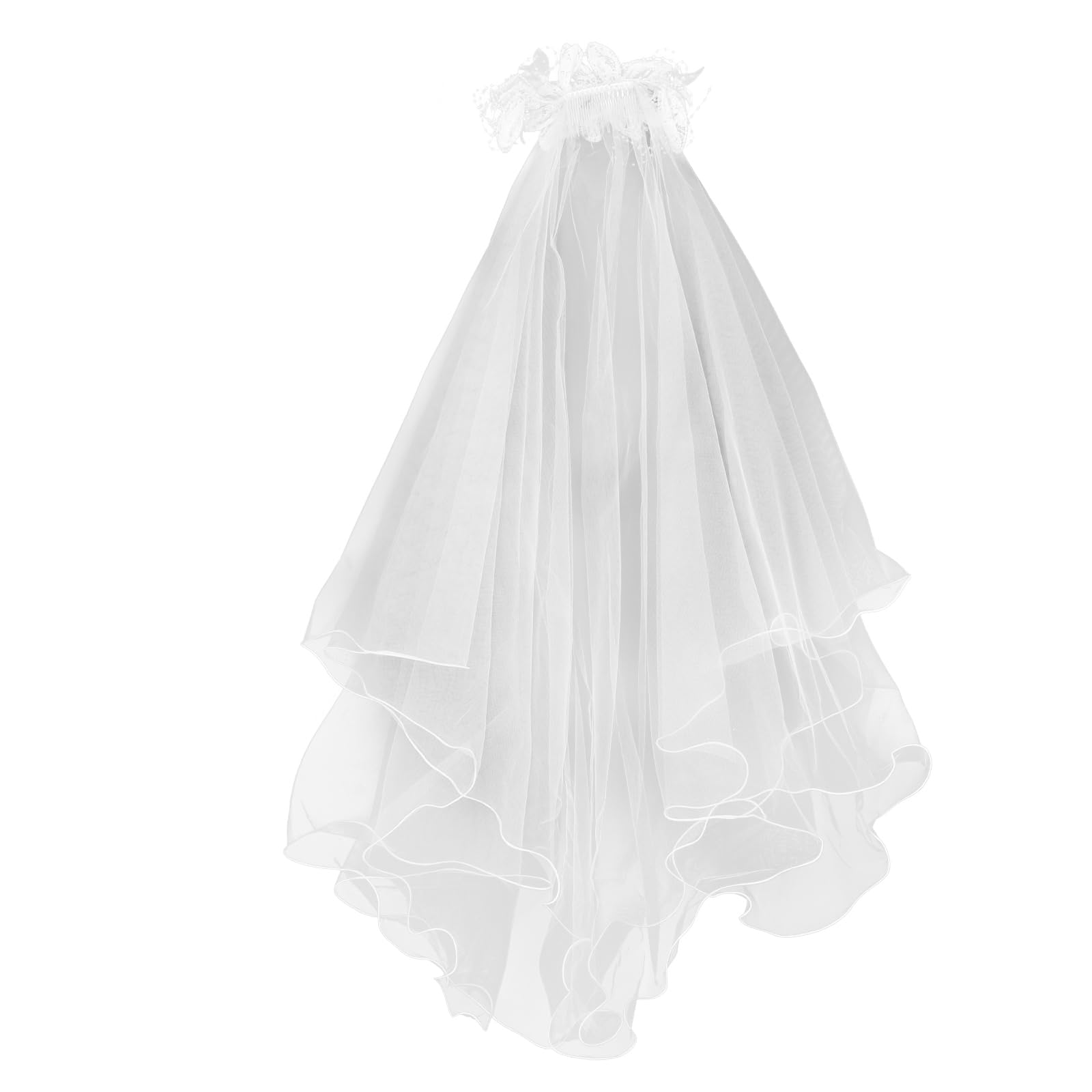 Theaque Velo de encaje de boda con peine para novia, velo blanco, velo de novia, accesorio para vestido de novia, blanco, 89.00X13.00X0.10CM