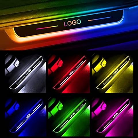 GZYZXP 4Pcs Car Door Sill Plate LED Lights Strip Kit, LED Car Door Lights Logo Car Pedal Pathway Light, Waterproof and non-slip, 7-color LED lights, Auto-Sensing, Custom logo, for All Car Models Cover