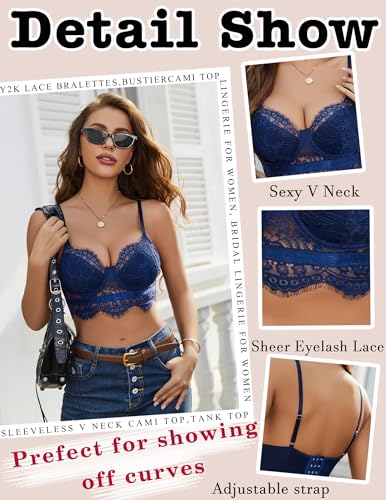 Image of Avidlove Lace Bralettes for Women Y2k Strap Bustier Cami Top V Neck Camisole Lingerie