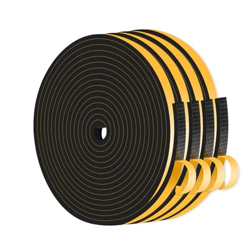 Dichtungsband Selbstklebend,Moosgummi Selbstklebend,Dichtungsband zur Isolierung von Türrahmen,Fenstern und Klimaanlagen (Schwarz,6mm x 3mm x 20M)