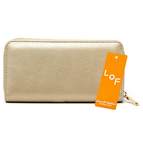 Me Plus Women Fashion Solid Color Faux Leather Pu Long Wallet With Zipper Closure Card Slots Zippered Coin Pouch (Gold) #TOP4