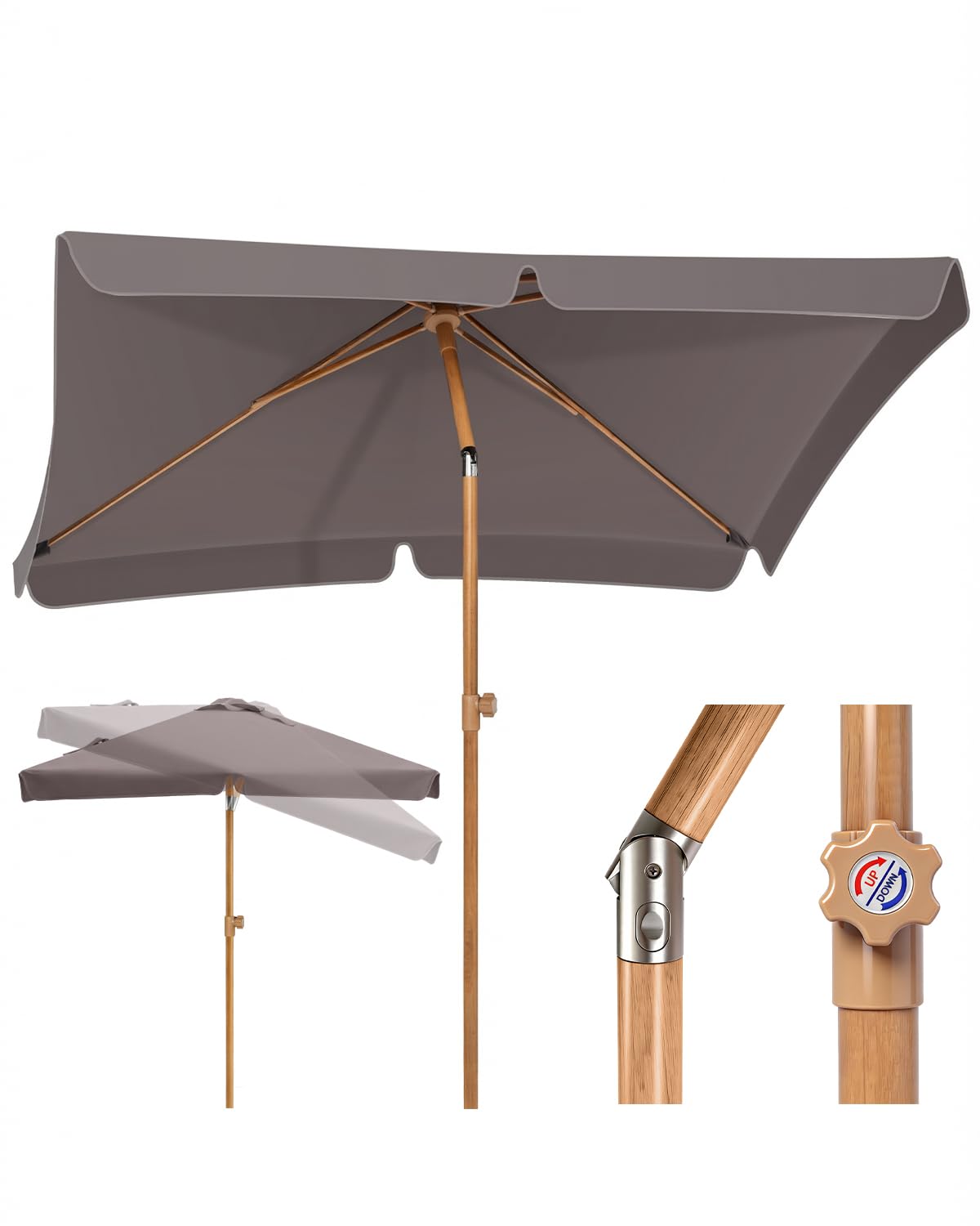 Sekey Sonnenschirm Balkon 200x125 cm Holzoptik | Rechteckig, höhenverstellbar