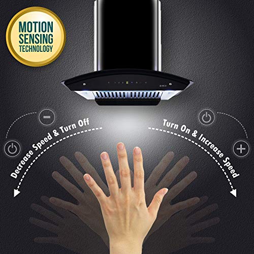 Image of Elica 60 cm 1200 m3 /hr Auto Clean Chimney (WD HAC TOUCH BF 60 MS, 2 Baffle Filters, Touch + Motion Sensor Control, Black)