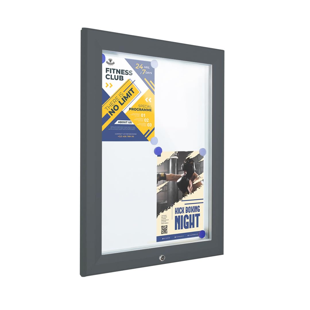 Danieli Store | Tablón Certificado para Exterior IP56, Vidrio de Seguridad, Hermético y Resistente al Fuego | Tablón de Aluminio, Magnético para Exterior con 2 Llaves | Para Paredes (4 x A4)
