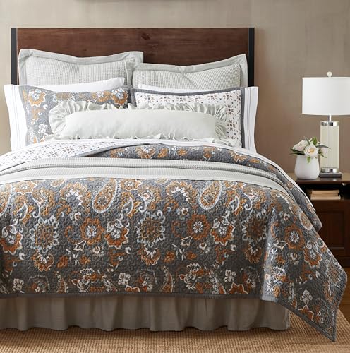 Image of Paseo Road Abbie 3 Piece King, Gray Cotton Western Reversible Quilt Set