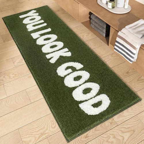 UNIBATH You Look Good Runner Rug Green Bathroom Rug Long Bath Mat 20x60inch