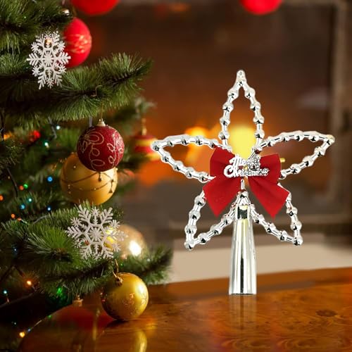 2 Stück Christbaumspitze Stern, Glitzer Baumspitze Weihnachten 18cm, Plastik Tannenbaum und Weihnachtsbaum Spitze, Weihnachtsbaumspitze Stern für Weihnachten Deko (Mehrfarbig 1)