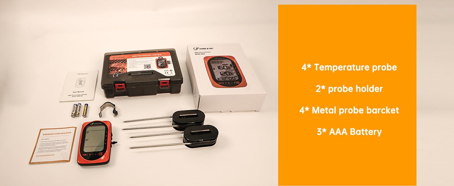 Meat Thermometer Digital Instant Read Food Thermometer Grill Thermometer Smart Bluetooth BBQ Thermometer Oven Thermometer with 4 Probes Time Mode Temper Mode for Grill Candy Meat Oven Food Smoker