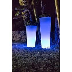 Maceteros Altos Con Luz Maceteros Iluminados para Exteriores - Macetero Ficus 80 Light LED RGB Solar + Batería Recargable (30X30X80)