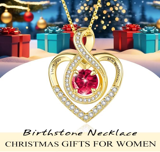 Heart Necklaces for Women Gold Plated Dainty Birthstone Pendant Infinity Necklace 14 K Gold Everyday Necklaces Jewelry Anniversary Birthday Gifts for Wife Mom - Image 4