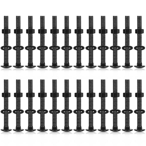 Image of Zonon 50 Sets 1 /4-20 x 2-1 /2 Stainless Steel Carriage Bolts and Nuts Kit Round Head Square Neck Carriage Bolts Screws and Hex Nuts and Flat Washers, Stainless 18-8 Full Thread Coverage (Black)
