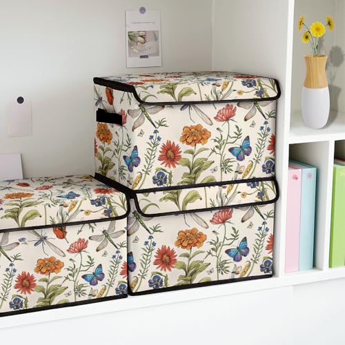 Image of Stackable Clothes Storage Bins with Lids 3 Pack | Closet Organizers Fabric Cat Printing Box for Home and Office,Blanket Clothes Organizers,Under Bed Storage Containers