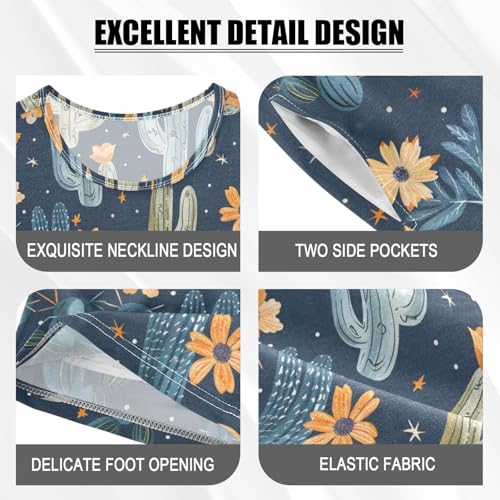 ALAZA Cactus Flowers Stars Moon Pajama Set Short Sleeve Sleepwear Soft Lounge Nightwear4