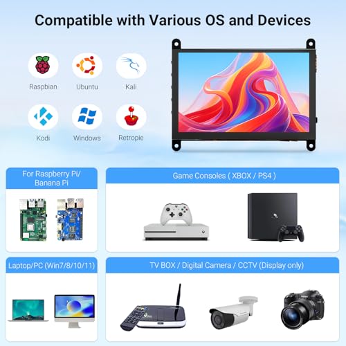 Image of ELECROW 5 Inch Touch Screen Monitor IPS Display, 1024x600 Mini Touchscreen HDMI-Compatible & USB Powered Compatible with Raspberry Pi /BB Black
