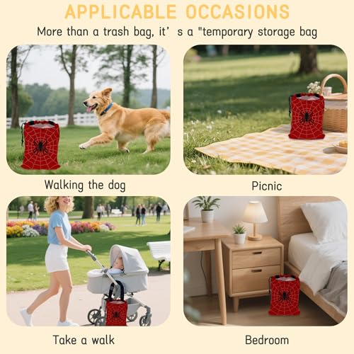 Image of Spider Web Car Garbage Bag, Small Car Trash Bag Hanging,Drawstring Car Garbage Bag with Adjustable Buckle for Car Back Seat,SUVs,Camping,Road Trips