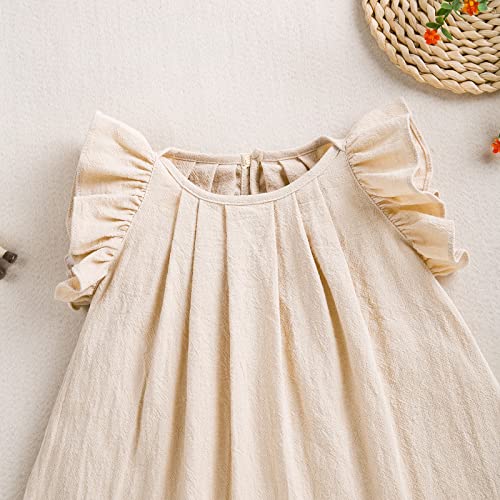 Yanmucy Toddler Cotton Dress Baby Girls Summer Beach Ruffle Pink/Beige Dresses 6-24 Months4