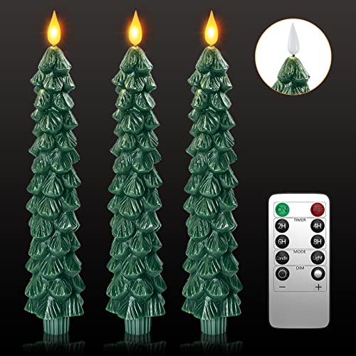 Image of PChero Christmas Tree Taper Candles with Remote Timer, 9.7 Inches, 3 Pack