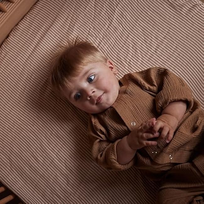 Crib Sheets ¨C Organic Cotton Muslin Fitted Crib Sheet ¨C Standard Size for Baby Boy and Baby Girl 28 x 52 Ultra-Soft and Breathable. (Natural Stripe)