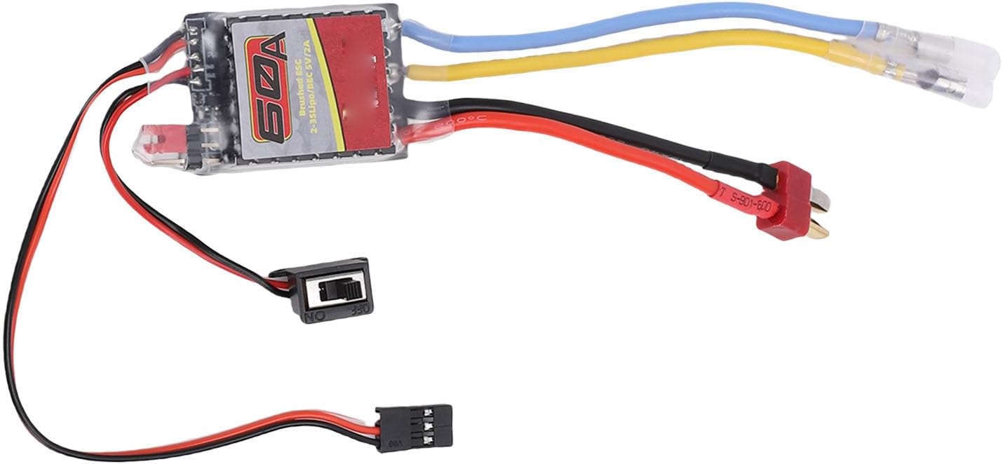 Asixxsix Brushed ESC, 60A Continuous Current Electronic Speed Controller, RC ESC with T Plug for 1 16 1 12 10 Scale RC Cars Boats Crawlers