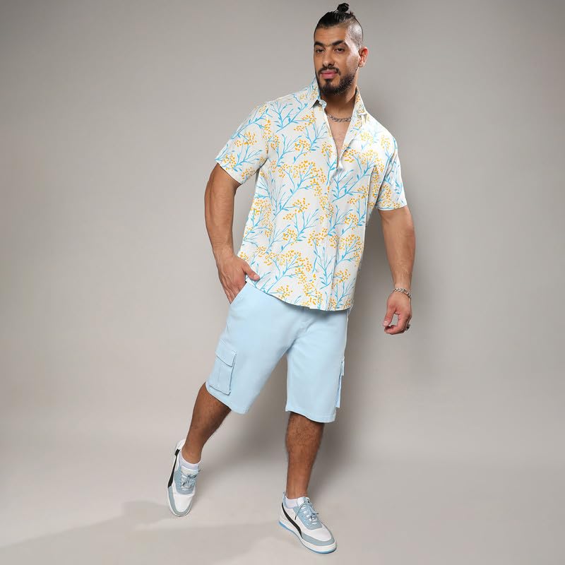Image of Instafab Plus Men's Shirt for Casual Wear | Spread Collar | Short Sleeve | Button Closure | Plus-Size Fit | Cotton Shirt Crafted with Comfort Fit for Everyday Wear
