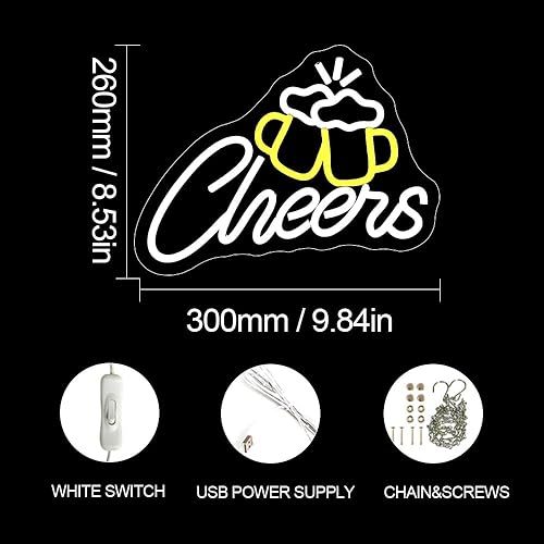 Miniatura 6 de Letreros de neón con texto en inglés "Cheers", para decoración de pared, hogar, bar, club, boda, compromiso, fiesta de cumpleaños, cerveza