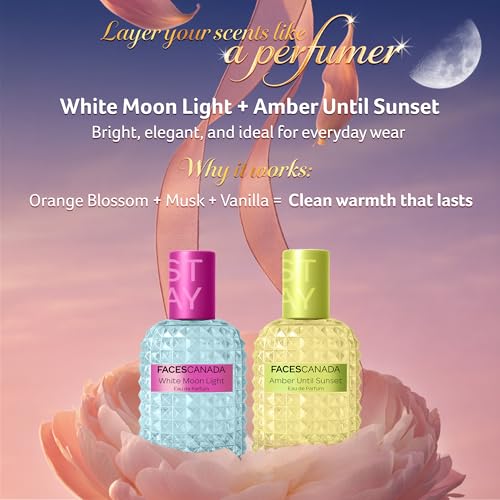 Image of FACES CANADA STAY White Moon Light Eau de Parfum Mini for Women, 20ml | Long-Lasting Fresh Floral Perfume with Litchi, Peach & Jasmine | Elegant Daily Scent | Gifts for Women | Premium Fragrance