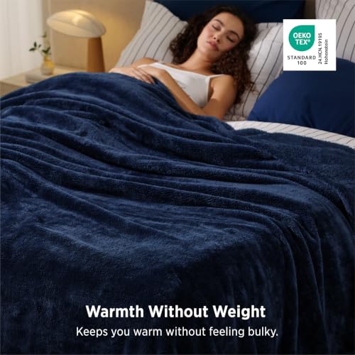 Bedsure Shed-Resistant Fleece King Blanket for Bed, Navy, 108x90 inches - image 4