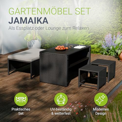 Juskys 2in1 Polyrattan Relax Gartenmöbel Set Jamaika - Tisch, Gartenlounge Sofa - Balkonmöbel Sitzgruppe für Balkon, Garten - Outdoor Lounge schwarz/grau