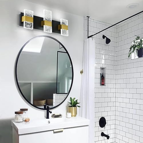 Image of Bathroom Lighting Fixtures Over Mirror, 3 Lights Led Vanity Light 24.4Inch 18W Vanity Light Fixtures Dimmable Bathroom Light Black Modern Vanity Lights, Cool White 6000K