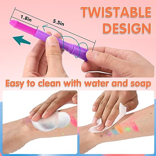 15PCS Glow in the Dark Body & Face Paint Stick,Makeup Face Paint Kit for Kids and Adults Halloween Club Black Light Birthday Party Masquerade Neon Glow Party Supplies - Image 5