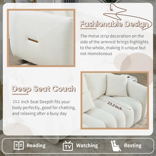 Image of Antetek Teddy Fabric Sofa Set for Living Room, Modern Deep Seat Sofa Chair and Oversized 3-Seater Cloud Boucle Couch for Bedroom, Office, Apartment, Furniture Set, Beige (2 Piece)