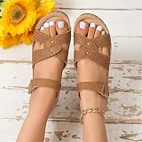 DOIX Vrouwen Orthopedische Sandalen Zomer Wedge Vis Mond Sandalen Steunzool Sport Sandalen Voor Platte Voeten Zachte Zool Brede Pasvorm Outdoor Wandelschoenen,Bruin,US9/EU40