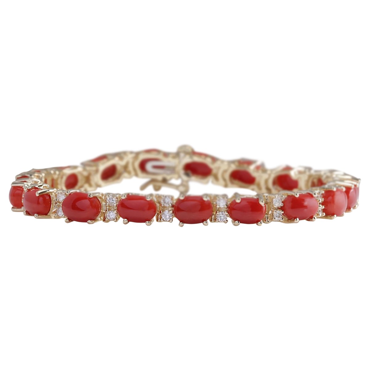 18.44 Carat Natural Coral Yellow Gold Diamond Bracelet for Women