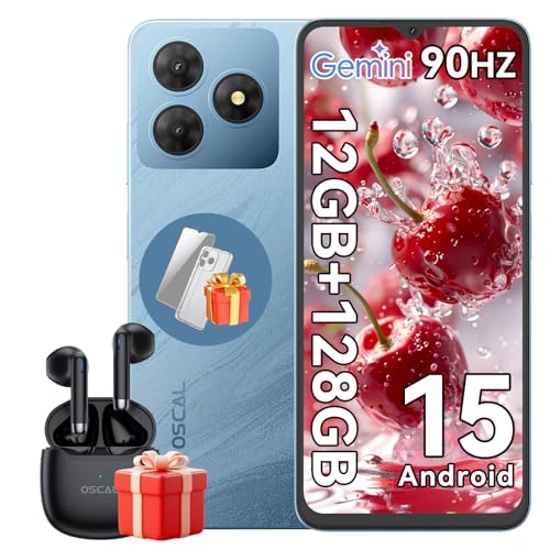 OSCAL Flat 2 6.56'' HD+ 90Hz Telefonos Moviles Libres, Android 15, 12GB+128GB/2TB TF Teléfono Móvil, 13MP+8MP Móvil, 5000mAh, Smartphone Triple 4G SIM GPS/Fingerprint/OTG/3.5mm Jack