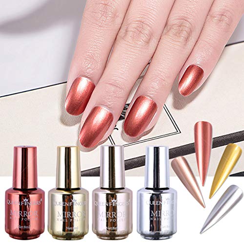 4 Stück Nagellack, schnelltrocknend, Plating Metallic Nail Polish Set Magic Semi-Mirror Effect Nail Lacquer, Nagellack… – Bild 3