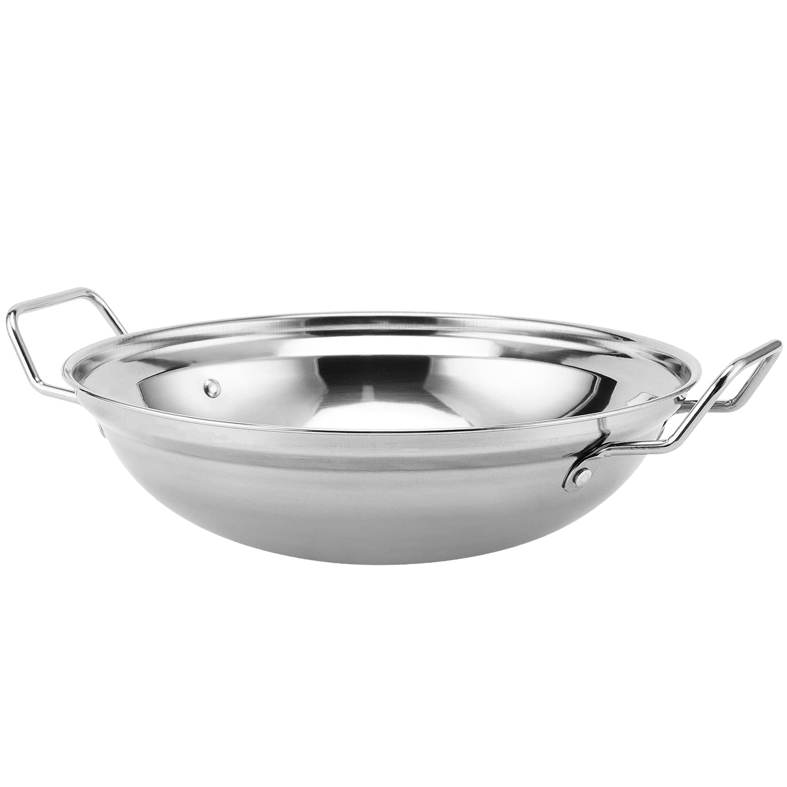 SINJEUN Juego de 6 Platos de Acero Inoxidable para Servir Balti 22cm/8.6", Platos Redondos para Servir Curry, Grandes Cuencos Batli para Restaurantes, Bares, Cocina India