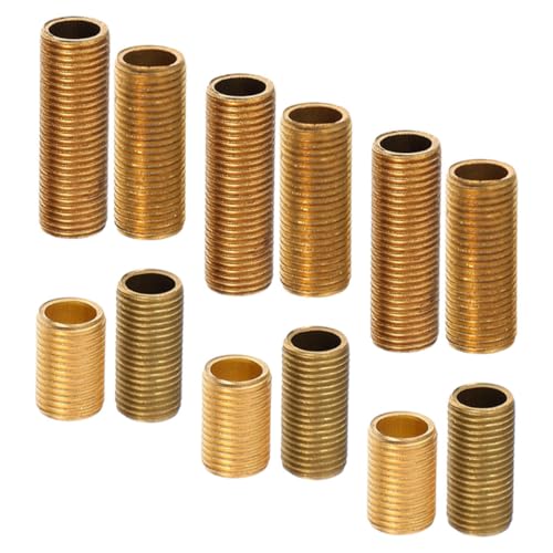 DOITOOL 12pcs Thread Lamp Brass Rod Replacement Lamp Rod Adapter Connecting Light Thread Pipes Extension Coupling Brass Stem Adapters for Indoor Lighting Fixture Replacement Parts