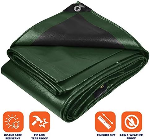 Tarpco Safety Extra Heavy Duty 14 Mil Tarp Cover, Waterproof, UV Resistant, Rip and Tear Proof, Poly Tarpaulin with Reinforced Edges for Roof, Camping, Patio, Pool, Boat (Green/Black 20′ X 20′) - 1