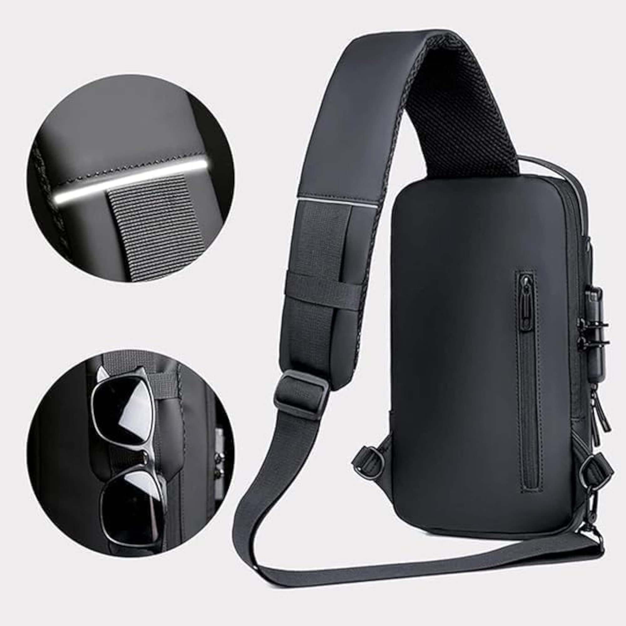 Sling Bag for Men with USB Charging Port, Anti-Theft