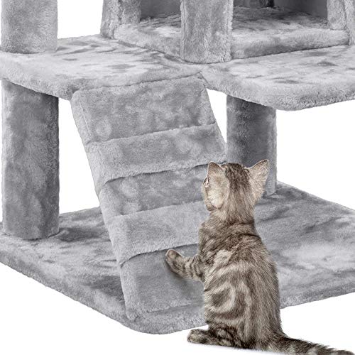 Árbol para gato de 54 pulgadas con base estable y casas acolchonadas miniatura 7
