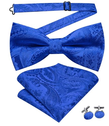Image of Dubulle Mens Paisley Striped Bowtie Set Pre-tied Bowtie for Men and Pocket Square Set Wedding Business