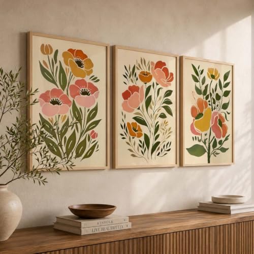 Image of kotart Botanical Art Home Decoration Painting | Floral Paintings With Frame For Living Room Bed Room Hotel Wall Decor Digital Reprint Set of 3 (20x30 Inch)