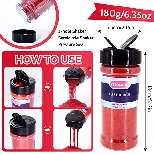 Holographic Ultra Fine Glitter, 180G/6.35Oz Resin Laser Glitter Powder, 1/128” 0.2Mm Metallic Iridescent Glitter For Slime Resin Arts Tumbler Jewelry Nail Art Makeup Painting Cards (Laser Red) #TOP3