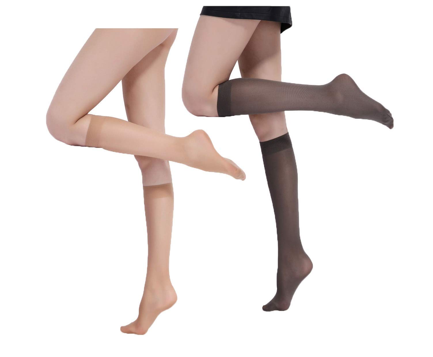 pinkit Women's Ultra Thin Transparent Knee Length Short Stocking Extra Fine Fibre Socks (Colour: Black & Beige) - Pack of 2 Pairs-picture-21