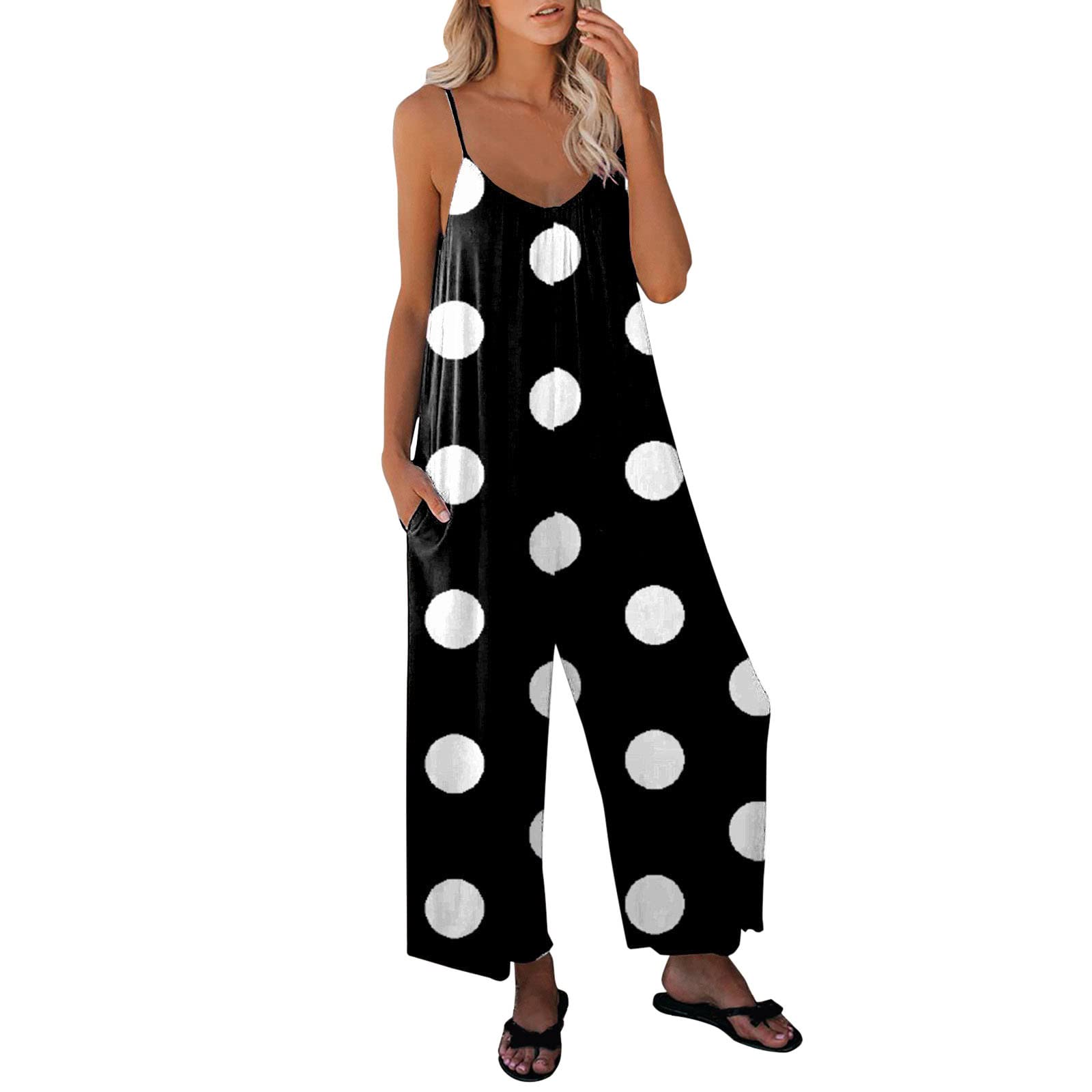 Bluelucon Mono para mujer, elegante, holgado, holgado, informal, holgado, con tirantes, de verano, con tirantes, mono para mujer, suave, negro, L, Negro , L