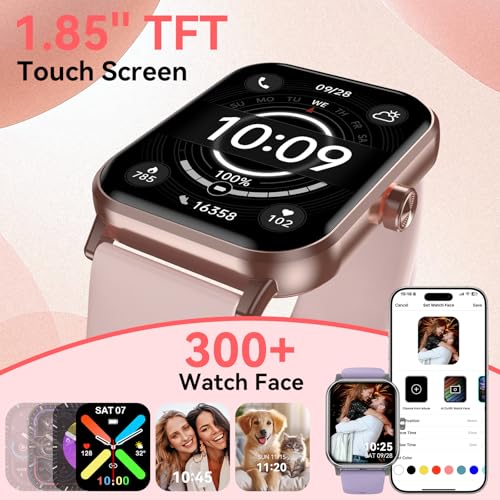 Image of Smart Watch for Women Men, 1.85 inchHD Touchscreen Fitness Tracker with Bluetooth Calling, 130+ Sport Modes, 5 ATM Waterproof Heart Rate Sleep Monitor, 7 Day Battery DIY Dial, Smartwatch for Android & iOS